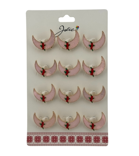 Set 12 Brose Martisor pentru Copii, Jolie, Model Semiluna cu Trandafiri, Roz