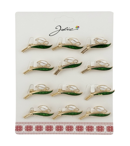 Brose Martisor, Jolie, Set 12 Bucati, Model Primavara Ghiocel, Brose din Metal, Aspect Lacuit, Alb