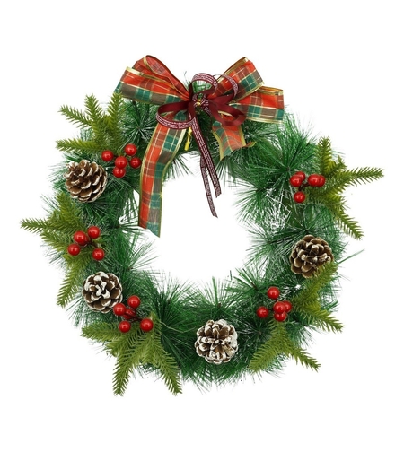 Coronita de Craciun pentru usa, Rosu/Verde, 40 cm, PVC, Artificiala, Decorata, Interior/Exterior, Flippy