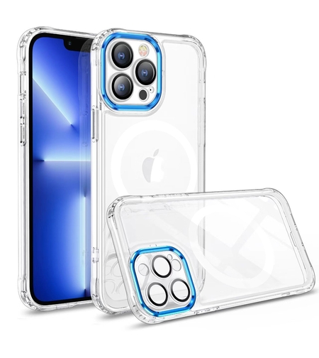 Husa MagSafe Silicone pentru iPhone 13 Pro, Vafy, Transparenta, Magnetica, Extra Protectie Camera Albastru