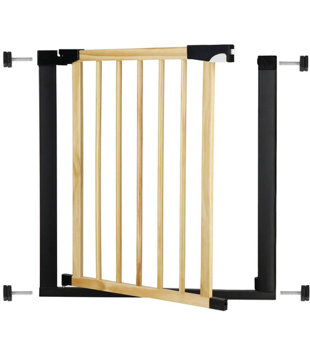 Poarta de siguranta Safety Gate pentru scari, ajustabila, din lemn cu structura otel, 75-82cm, negru maro
