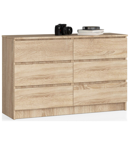 Comoda cu 6 sertare, PAL laminat, 120x40x77 cm, stejar sonoma