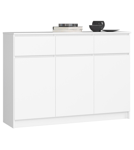 Comoda cu 3 usi si 3 sertare, PAL laminat, 138x40x99 cm, alb mat