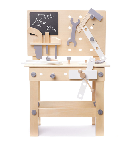 Banc de lucru copii din lemn cu unelte incluse, masa 45x26x67 cm, set DIY pentru micul mester