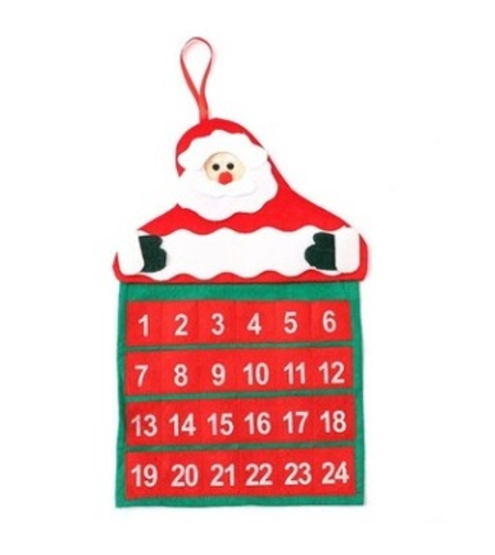 Calendar de Craciun Flippy, Mos Craciun, tip decoratiune, material poliester, cu buzunarele, pentru brad sau prete, 20 x 30 cm, multicolor