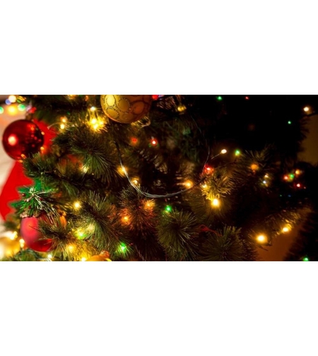 Instalatie de Craciun cu Baterii Tip Liniar, 2 jocuri de lumini, Fir Verde 10 m 100 LED -uri, Multicolor