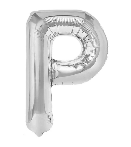 Balon Folie Metalizata Litera P, Flippy, 40 cm, Umflati cu Heliu sau Aer, Ambalaj Individual, Pai inclus, Argintiu