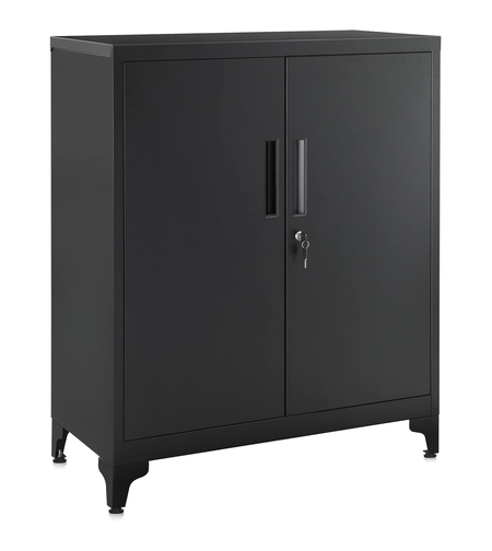 SONGMICS Dulap birou metalic cu 2 usi si sistem de inchidere, multifunctional cu rafturi reglabile, 40x80x90 cm, negru