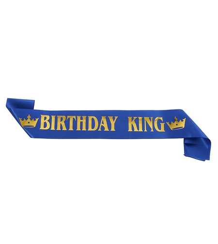 Panglica pentru Aniversare, Flippy, Model Birthday King, Tematica Aniversare, 160x9.5 cm, Albastru