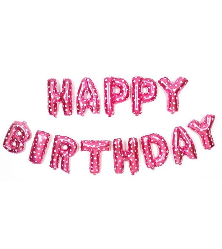 Set 13 Baloane Folie, Flippy, Tip Ghirlanda, Model Happy Birthday, 40 cm, Roz