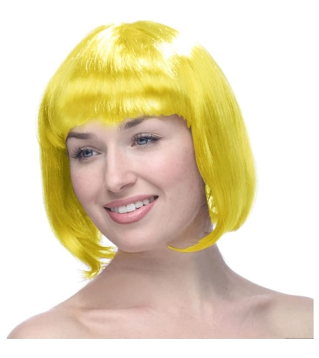 Peruca Cosplay, Flippy, Tunsoare Bob cu Breton, pentru Carnaval, Halloween, Petreceri Tematice, din PET, Marime Universala, Galben