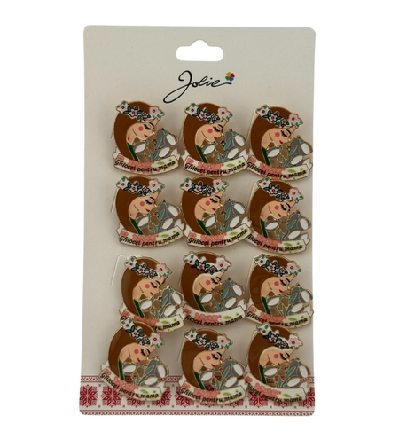 Set 12 Brose Martisor Primavara, Jolie, Model Fata, cu Mesaj Ghiocei pentru Mama, Multicolor