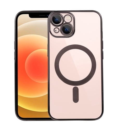 Husa MagSafe pentru Apple iPhone 14 Pro, Protectie camera, Full TPU, Margini colorate Electroplating, Magnetica, Incarcare Wireless, Vafy, Negru