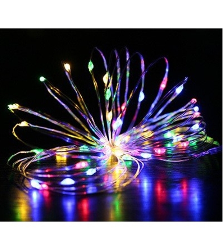 Instalatie Craciun, 1 metru, 10 LED-uri, Multicolor, cu baterii, fir cupru, liniar, interior/exterior, Vafy