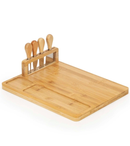 Set servire branzeturi cu platou din bambus si accesorii, 35x28x8 cm, maro natur