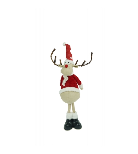 Ornament de Craciun ren, Flippy, rosu/alb, textil, 55 cm
