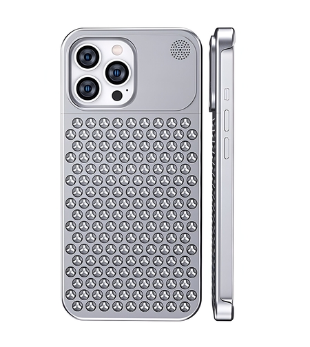 Husa Aromaterapia Compatibila cu iPhone 15 Pro Max, Vafy, Antisoc, Antizgariere, Protectie Camera si Supraincalzire, din Aliaj de Aluminiu, Argintiu
