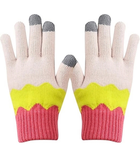 Manusi de Dama, Flippy, Model Ondulat, Functie Touchscreen (ecran tactil), Material Acril Tricotat, Manseta Elastica, Interior Catifelat, Marime Universala, Galben/Roz
