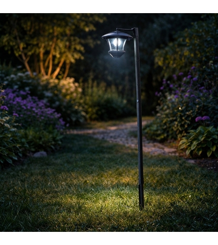 Lampa solara gradina 2in1 tip stalp felinar, iluminat alei, LED alb rece, 155 cm, panou solar, IP44, negru