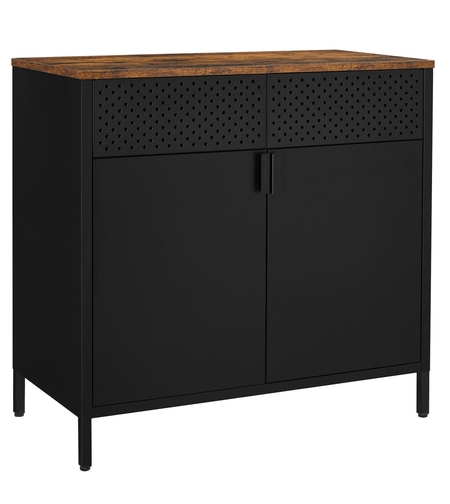 SONGMICS Dulap depozitare metalic cu 2 usi, raft reglabil, cadru otel, stil industrial, 80x40x76 cm, negru si maro rustic