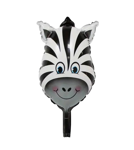 Balon din Folie Metalizata, Flippy, Mini Figurine Animalute, Model Zebra, Tematica Aniversare, 25x45 cm, Ambalaj Individual, Pai Inclus, Umflare cu Aer sau Heliu, Multicolor