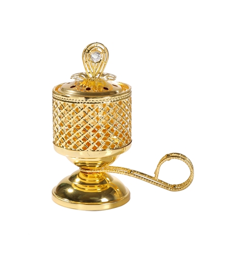 Arzator de Tamaie cu Carbune, Flippy, Metal Auriu, Stil Orientul Mijlociu, Portabil, cu Capac Anti Cenusa, 14 x 6.5 cm, Auriu