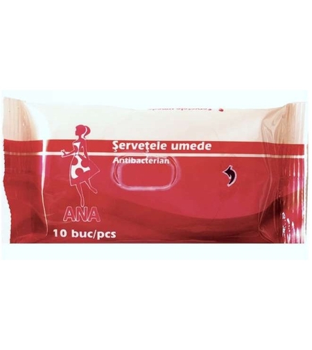 Servetele umede antibacteriene Ana, 10 buc./pachet
