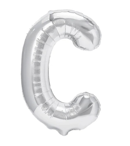 Balon Folie Metalizata Litera C, Flippy, 80 cm, Umflati cu Heliu sau Aer, Ambalaj Individual, Pai inclus, Argintiu