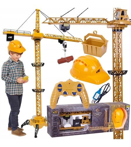 Macara construction RC pentru copii, 128 cm, cu lumini, sunete si accesorii incluse
