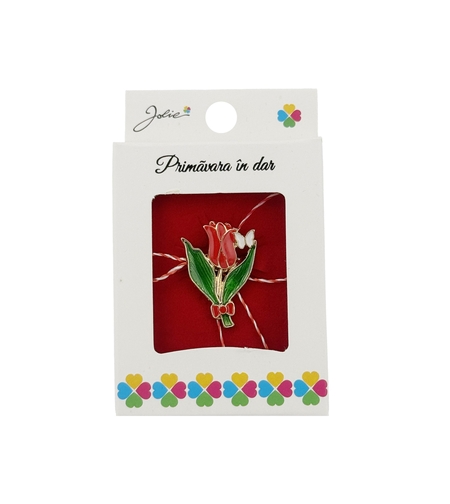Martisor Brosa, Jolie, Model Lalea, Metal Emailat in Culori, Sistem de Prindere cu Ac, Dimensiune 2.5–3 cm, Ambalaj Individual cu Design, Multicolor