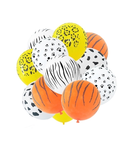 Set 10 Baloane din Latex, Flippy, Model Party Animal Print, 3x Portocaliu, 3x Galben, 4x Alb, 23 cm, 1.4g