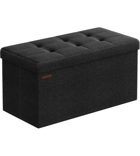 SONGMICS Taburet pliabil cu sezut moale, spatiu de depozitare 89 litri, maxim 300kg, 76x38x38 cm, negru