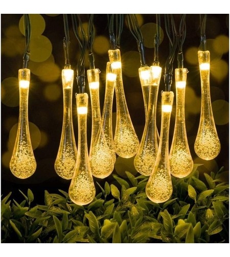 Instalatie Solara 6 m, 28 Led-uri cu Ornament tip picatura de apa, Liniara, Fir negru, Interior, Exterior, Alb Cald