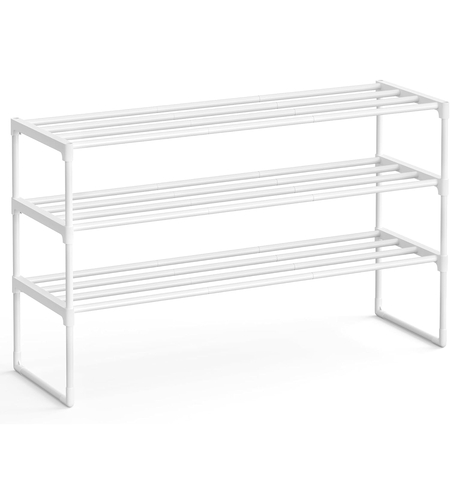 SONGMICS Suport pentru pantofi cu 3 nivele, structura metalica, pentru 12-15 perechi, 92x30x55cm, alb