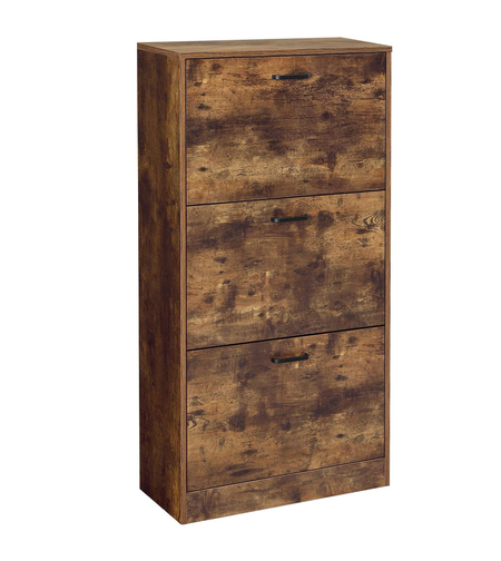 VASAGLE Dulap pantofi cu 3 usi rabatabile, din lemn, pentru 12-18 perechi, 60x24x120cm, maro rustic