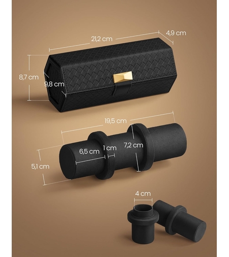 SONGMICS Cutie voiaj ceasuri Ronne, 3 compartimente + spatiu ascuns, 21x10x9 cm, negru