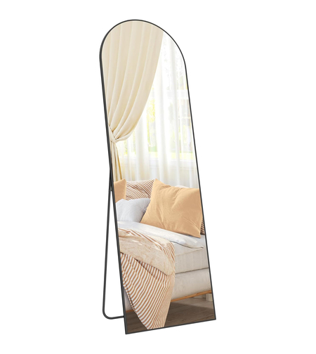 SONGMICS Oglinda podea, cu rama aluminiu si sticla securizata, design curbat, 160x50 cm, negru