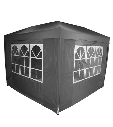 Cort pavilion de gradina pliabil automat pop-up, impermeabil, cu 4 pereti laterali, 300x300cm, gri