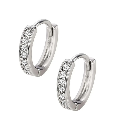Cercei pentru Dame,Jolie Silver, din Argint 925, Model Tortite Huggie cu Cristale Zirconia Albe, Argintiu