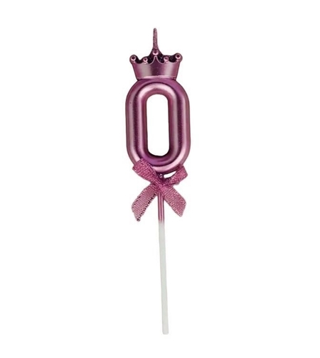 Lumanare Cifra 0, Flippy, Model Coroana cu Fundita, Pentru Tort, 6 x 2.5 cm Mov