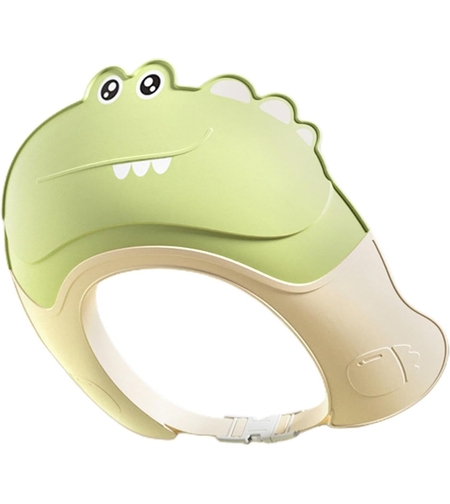 Casca de Dus, Flippy, Previne Scurgerea Apei si Samponului pe Fata, 0-12 Ani, Ajustabila, din TPE+PP, 20 x 23 cm, Model Crocodil, Verde