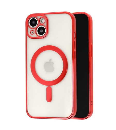 Husa MagSafe pentru Apple iPhone 12 Pro, Full Cover, Protectie camera, Margini colorate Electroplating, Magnetica, Incarcare Wireless, Vafy, Rosu