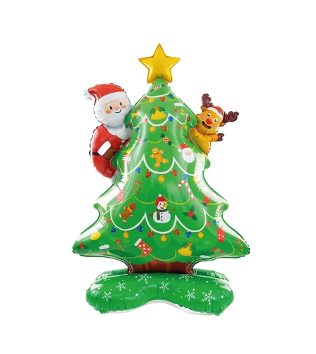 Balon Brad, Vafy, din Folie de Aluminiu, Tema Craciun, 62 x 34 x 117 cm, Baza Stabila, Verde