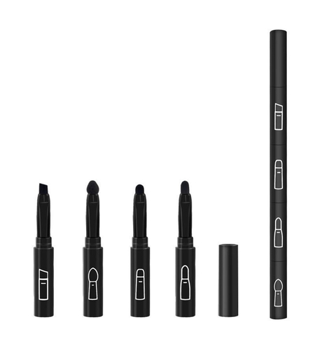 Set Pensule de Machiaj 4in1, Flippy, pentru Fard, Sprancene si Buze, 16 cm, din Plastic, Negru