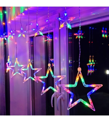 Ghirlanda luminoasa tip perdea cu stelute 138 LED-uri, 2m, pentru interior/exterior, iluminare multicolor