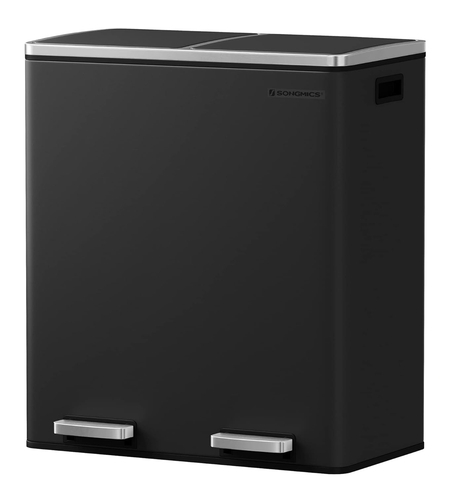 SONGMICS Cos de gunoi din inox cu 2 compartimente colectare selectiva, cu galeti interioare, 2x30litri, negru