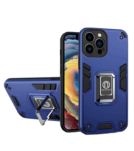 Husa Iron Warriors pentru iPhone 11, Vafy, Hybrid Ring Holder Kickstand, Albastru inchis
