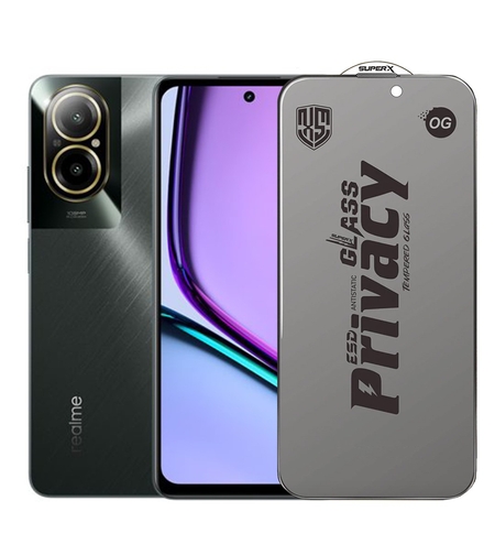 Folie de Sticla Privacy OG pentru Realme C67, Vafy, Sticla Securizata ESD Antistatica, Super-X, cu Margini Negre, Rezistenta la Zgirieturi, 0.30 mm, Transparenta