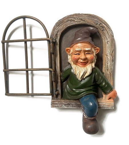 Decoratiune pentru Gradina, Flippy, Model Elf pentru Pom, Statuie pentru Gradina din Rasina, Decor pentru Gradina, Elf, 14.5 x 8 x 15 cm, Maro