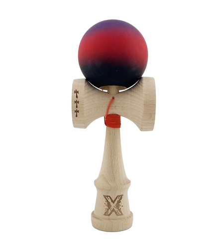 Kendama X Originala, Profesionala, Flippy, Big Cups V2, Rubber Grip cu Cupe Mari, Rulment Metalic cu Ata 55 cm, Mov/Rosu/Negru